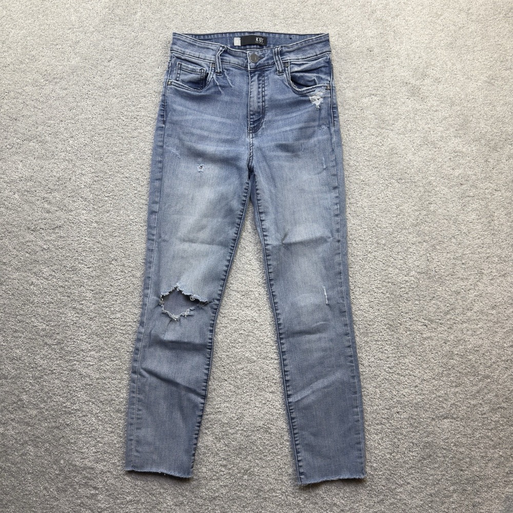 KUT From The Kloth Reese Jeans Size 0 High Rise Straight Ankle Distressed Blue